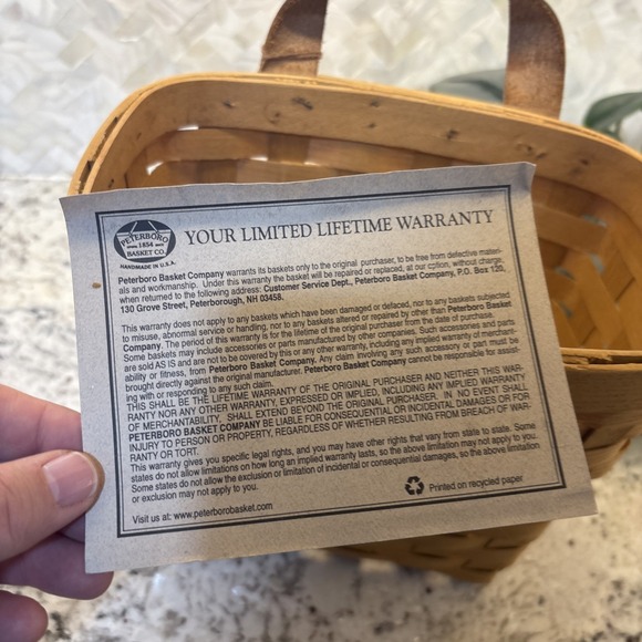 Peterboro‎ Basket  Co. Wooden Woven Wall Pocket Basket Leather Single Handle - Picture 11 of 16